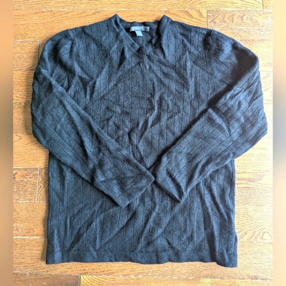 Apt. 9 100% cashmere V-neck black sweater ribbing stripe Men's size Large - Picture 1 of 8